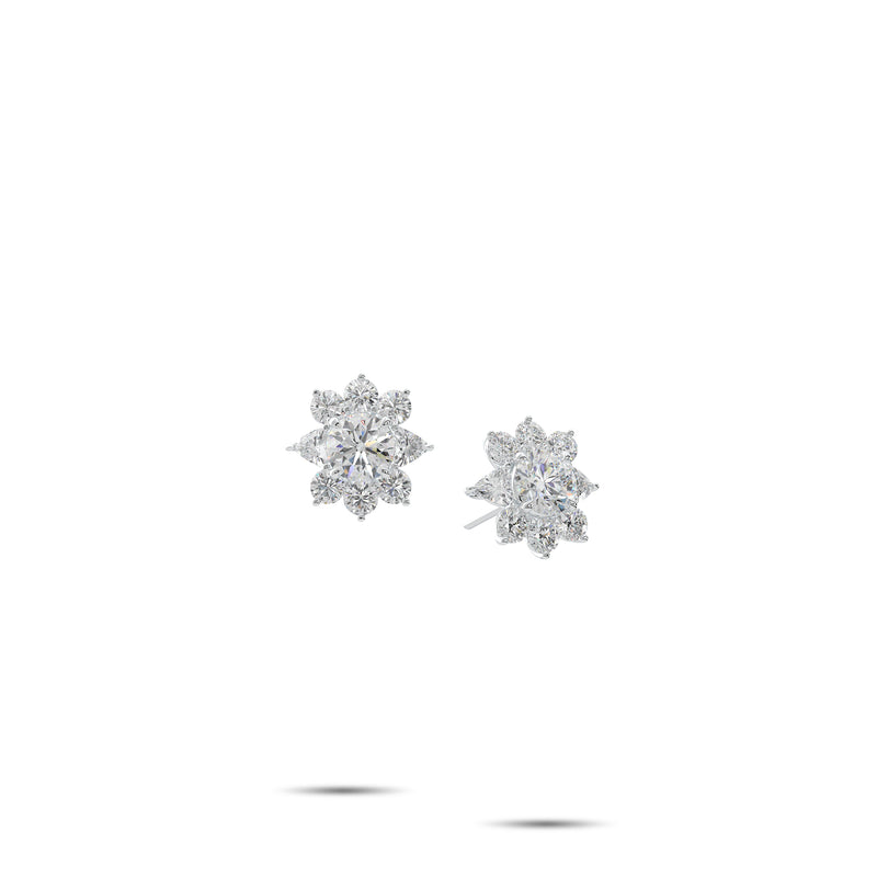 Fancy Flower White Diamond Earrings
