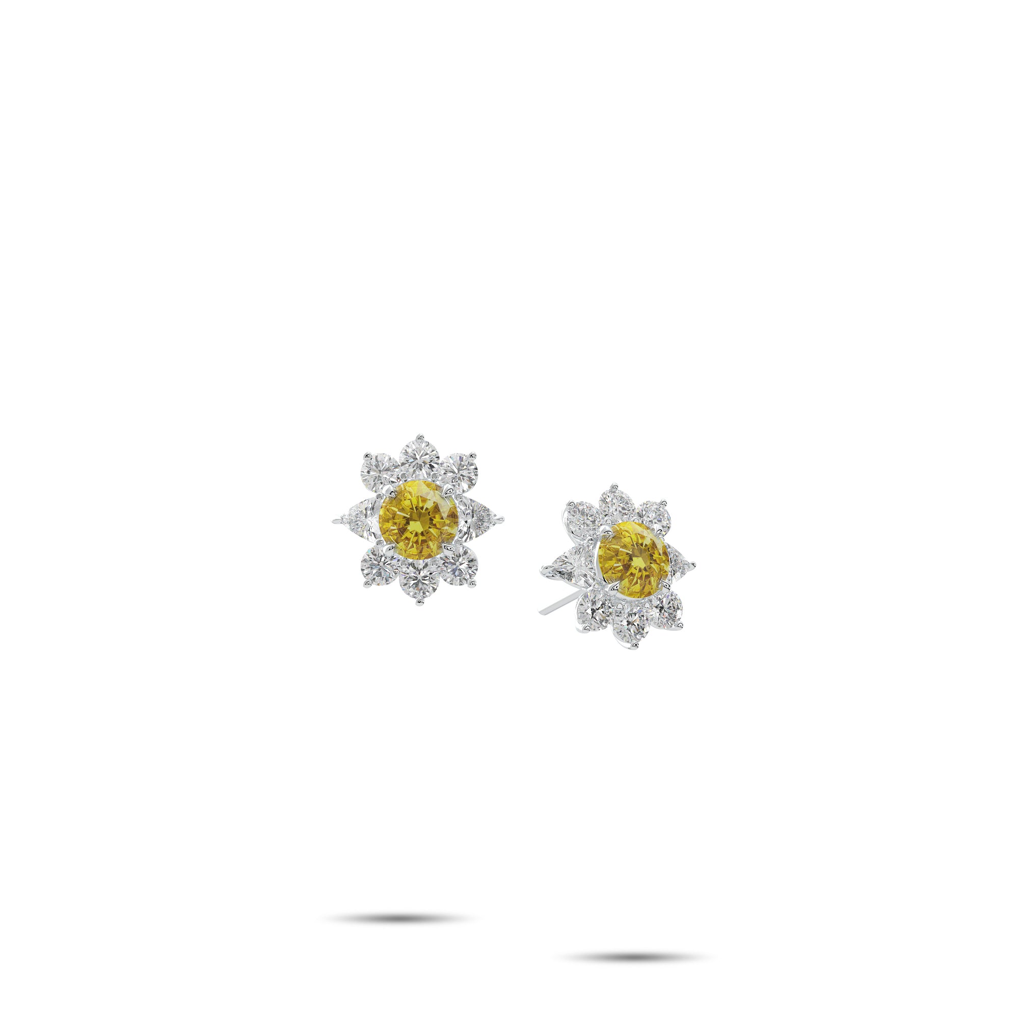 Fancy Flower Yellow and White Diamond Earrings
