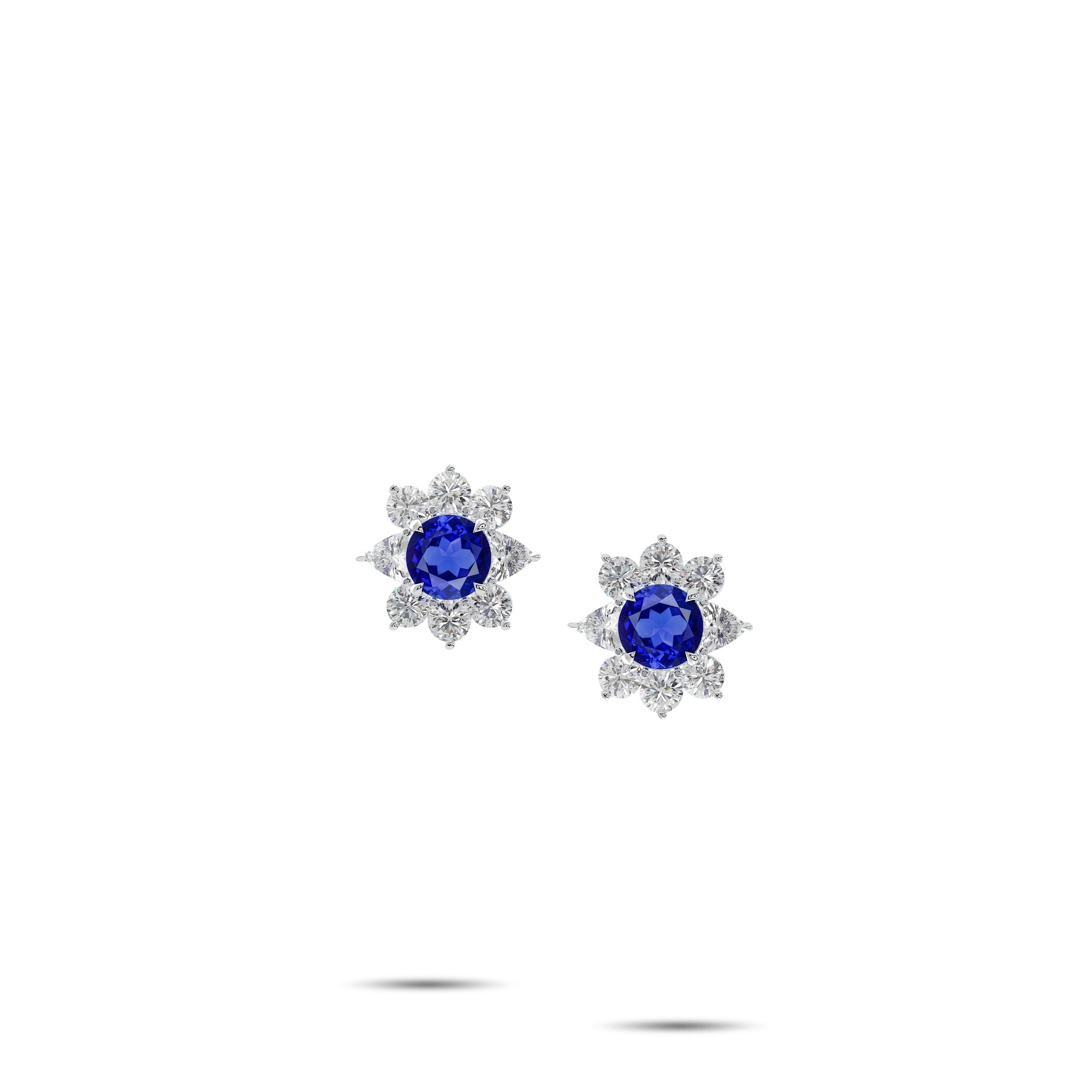 Fancy Flower Sapphire and White Diamond Earrings