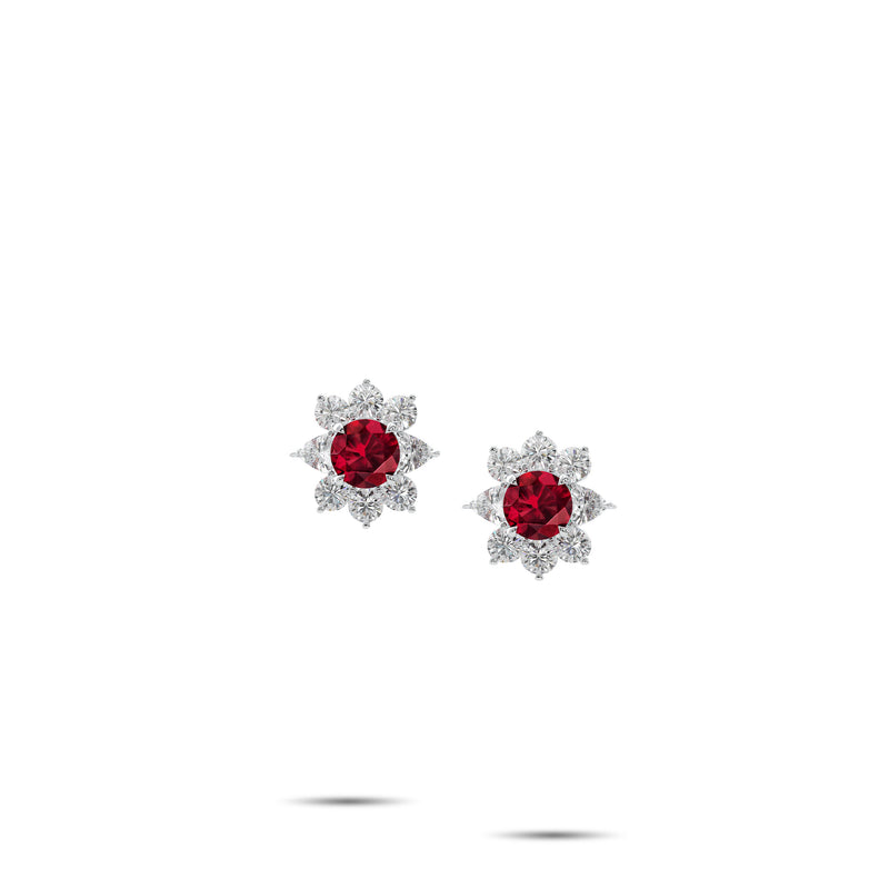 Fancy Flower Ruby and White Diamond Earrings