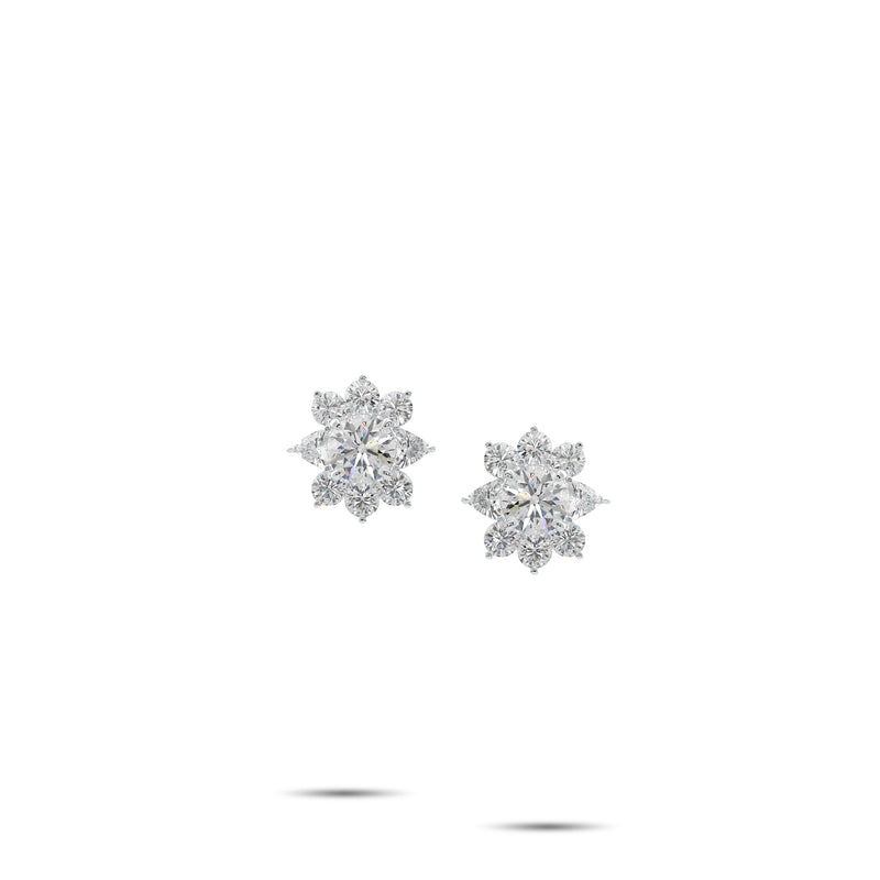 Fancy Flower White Diamond Earrings