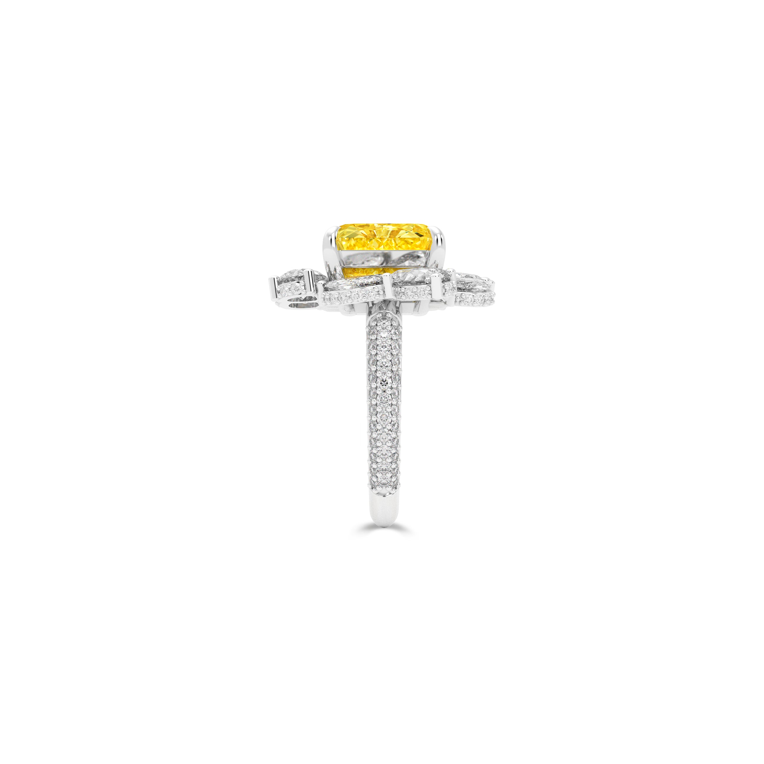Anastasia’s Fancy Yellow Emerald Square Cut and Diamond Ring