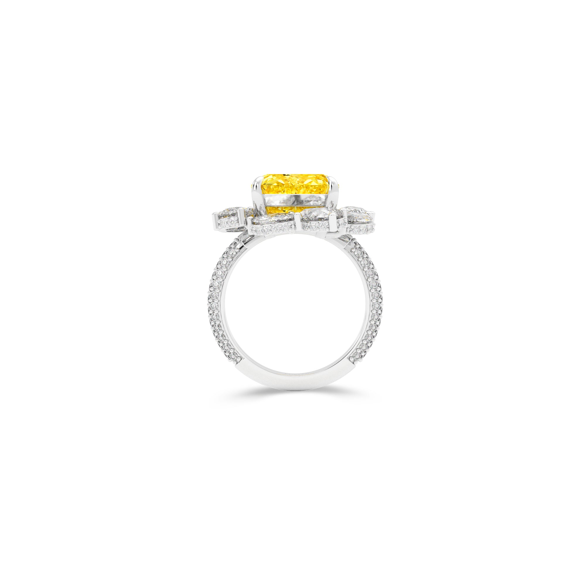 Anastasia’s Fancy Yellow Emerald Square Cut and Diamond Ring