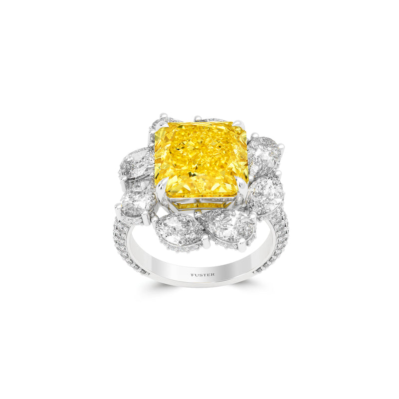 Anastasia’s Fancy Yellow Emerald Square Cut and Diamond Ring