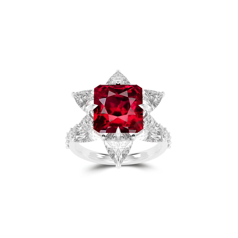 Ruby Radiant Cut and White Diamond Ring