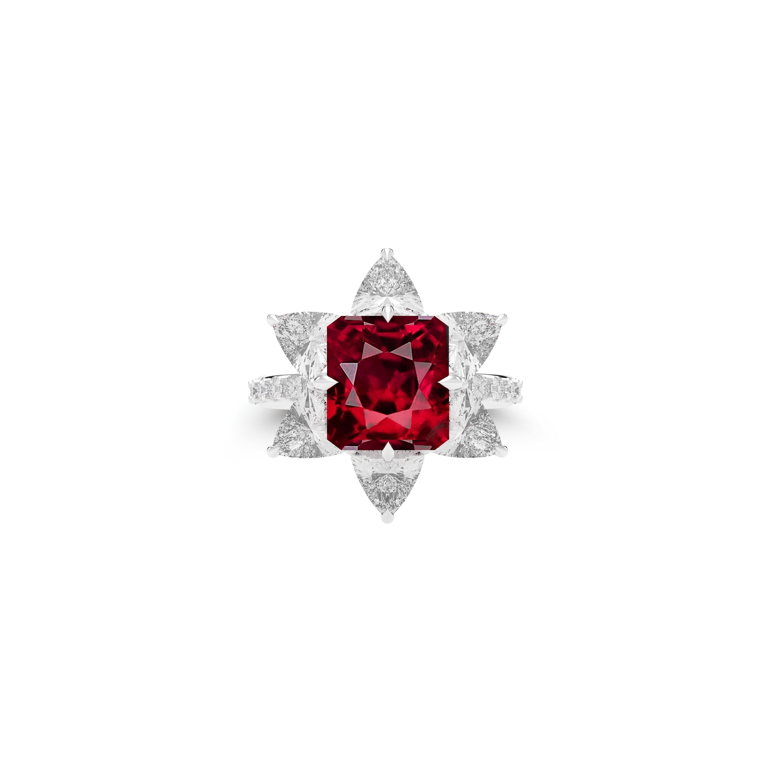 Ruby Radiant Cut and White Diamond Ring