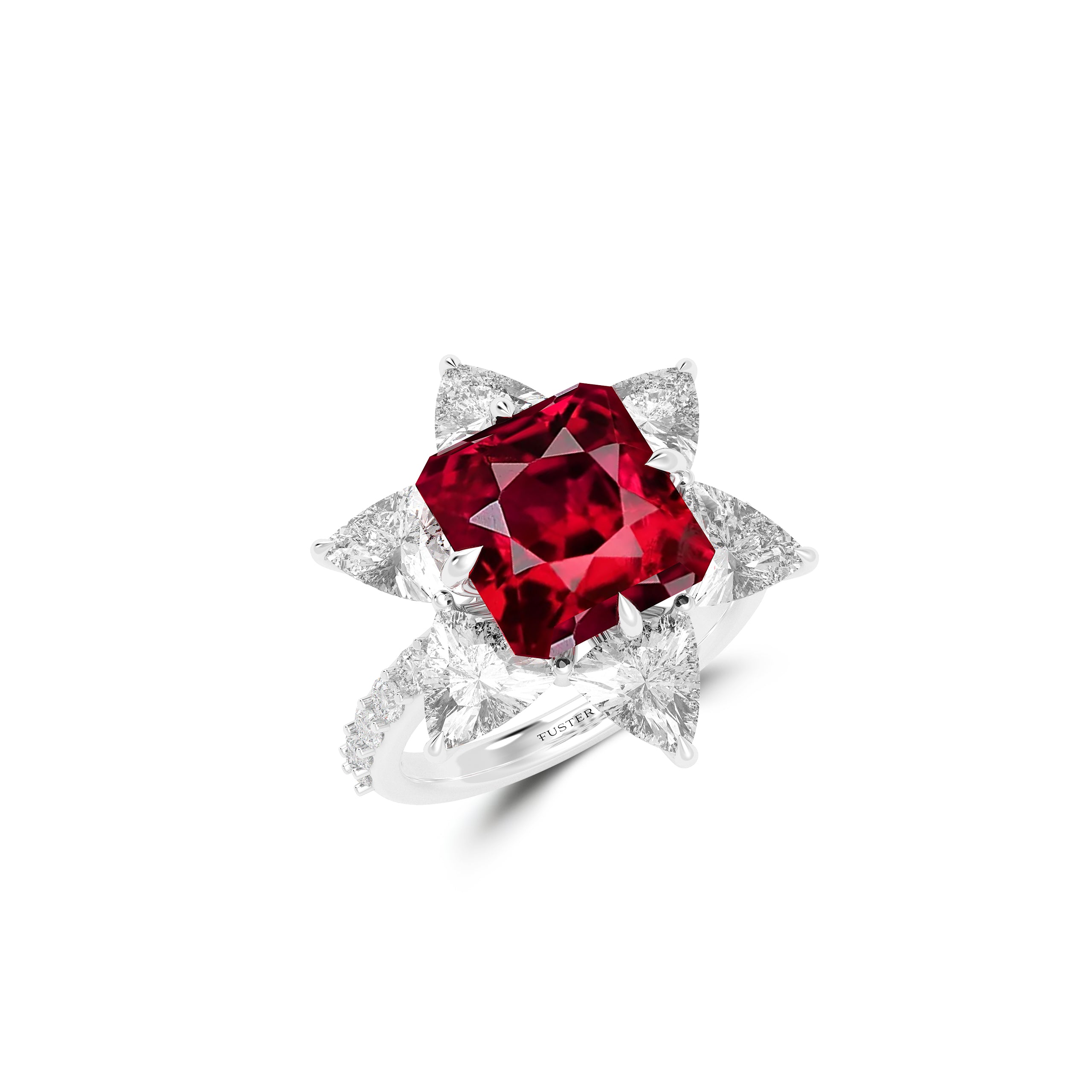 Ruby Radiant Cut and White Diamond Ring