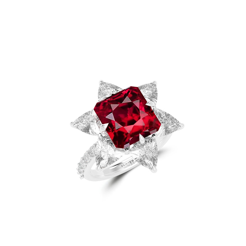 Ruby Radiant Cut and White Diamond Ring