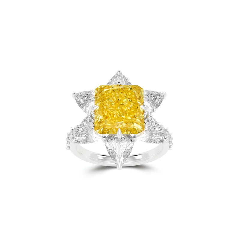 Yellow Radiant Cut and White Diamond Ring