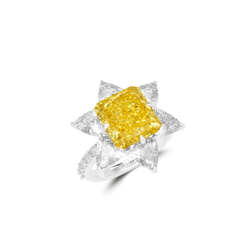 Yellow Radiant Cut and White Diamond Ring