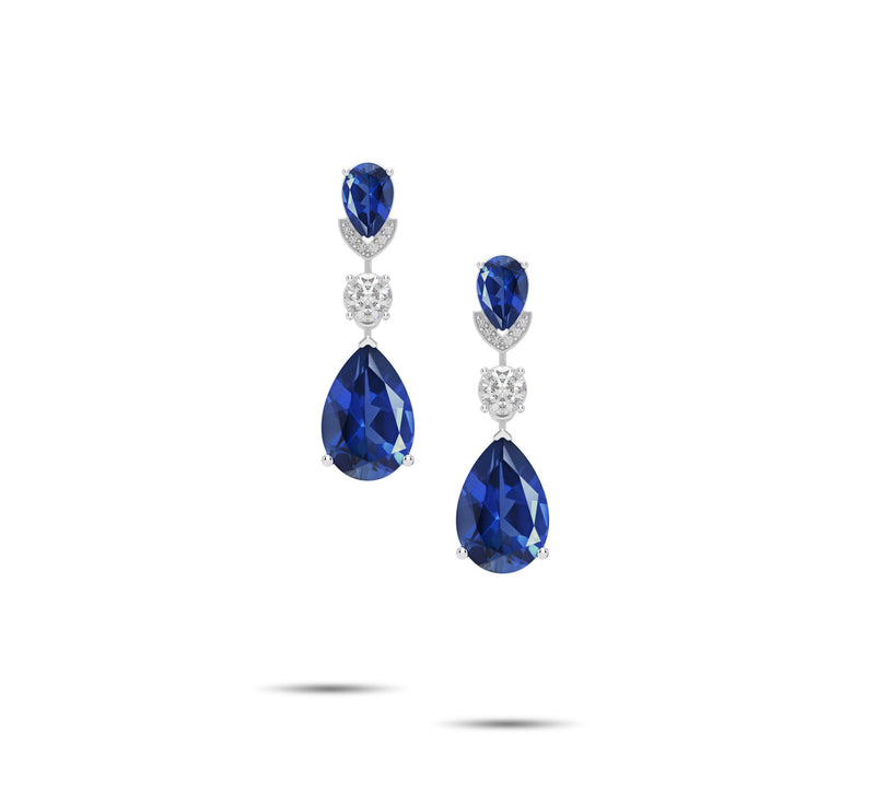 Sapphire Pear Shape and Diamond Earrings