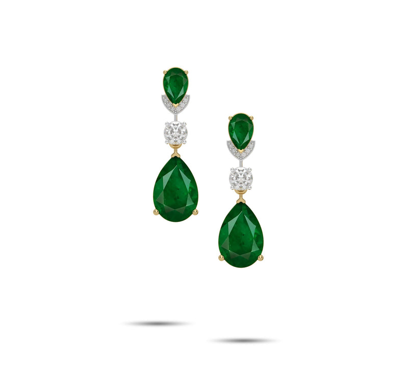Emerald Pear Shape and Diamond Earrings