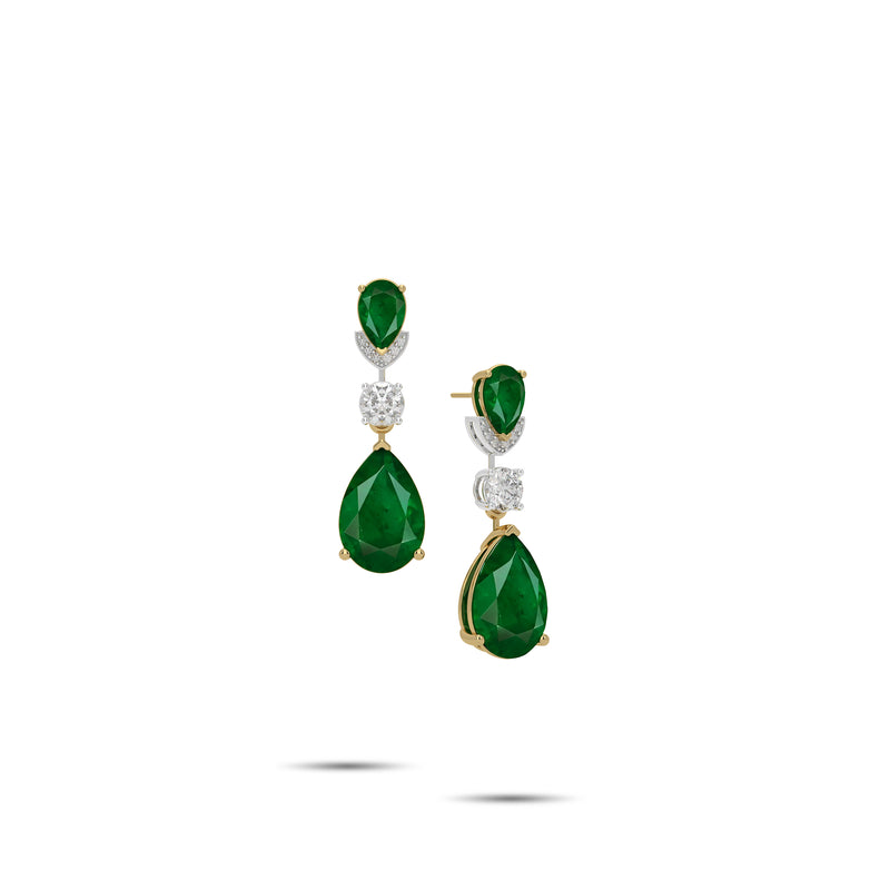 Emerald Pear Shape and Diamond Earrings