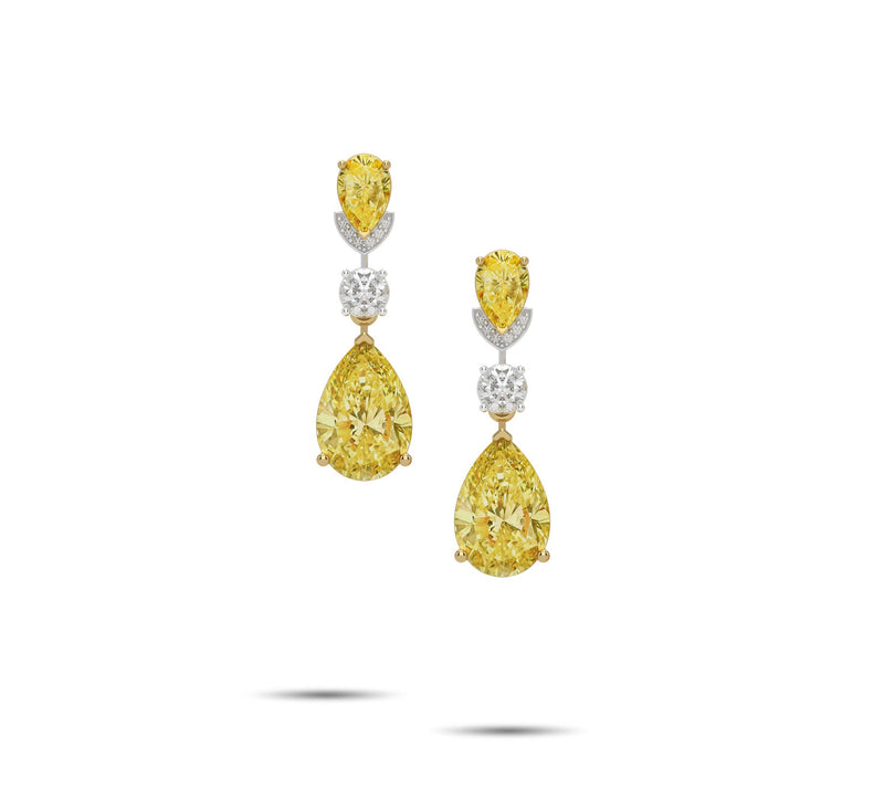 Fancy Yellow Pear Shape and Diamond Earrings