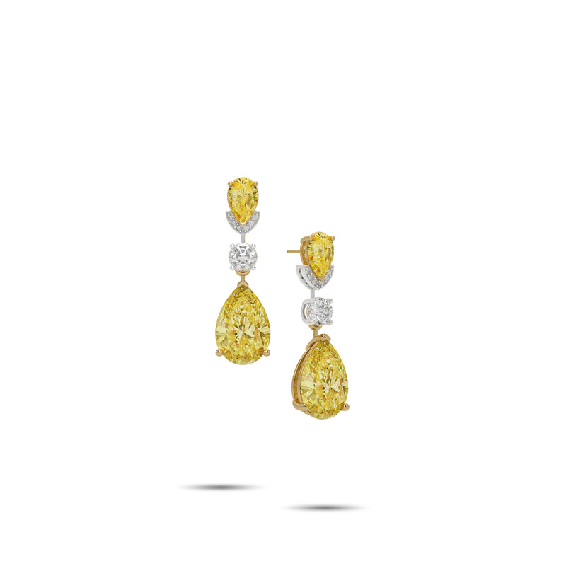 Fancy Yellow Pear Shape and Diamond Earrings