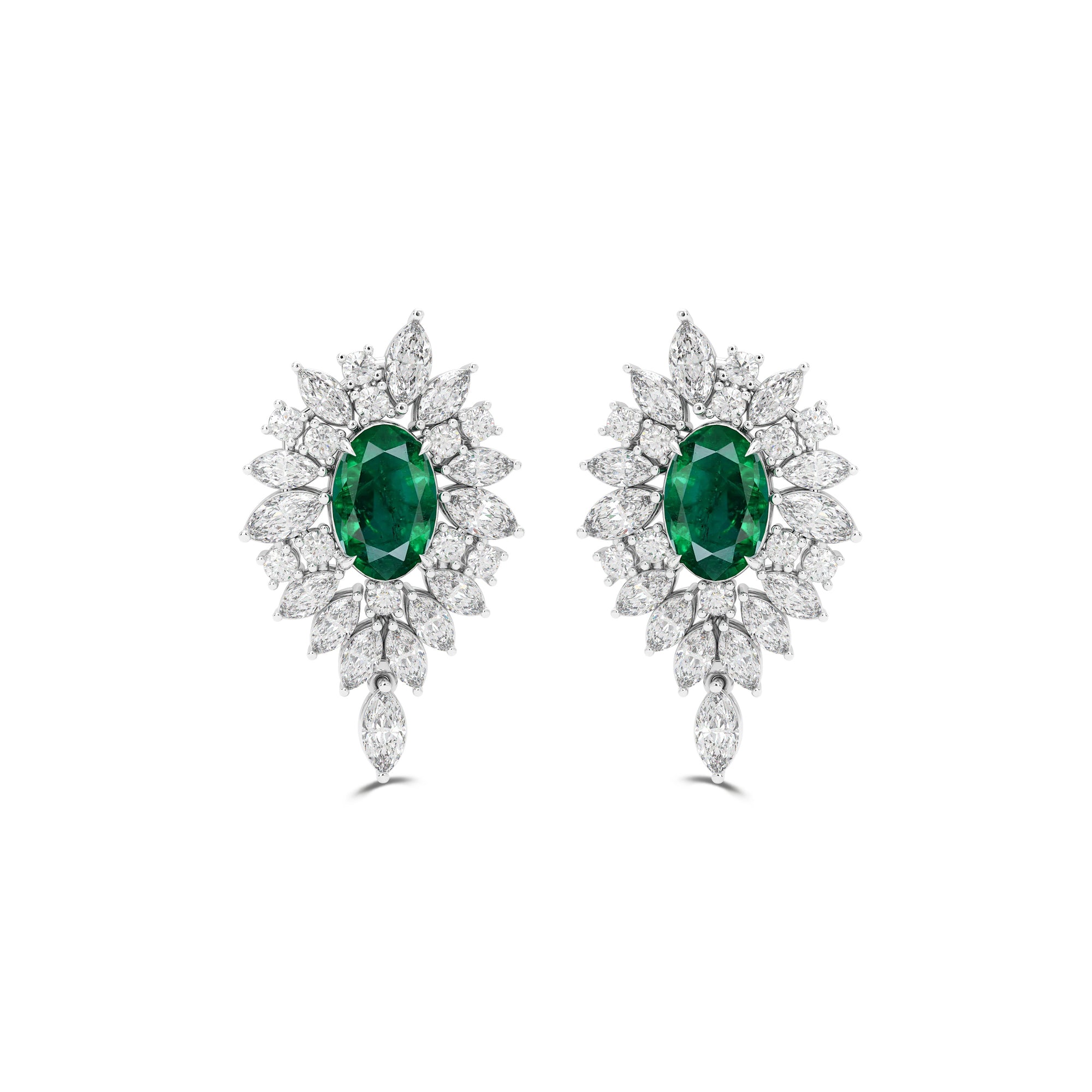 Oval Emerald and Diamond Multi-shape Earrings