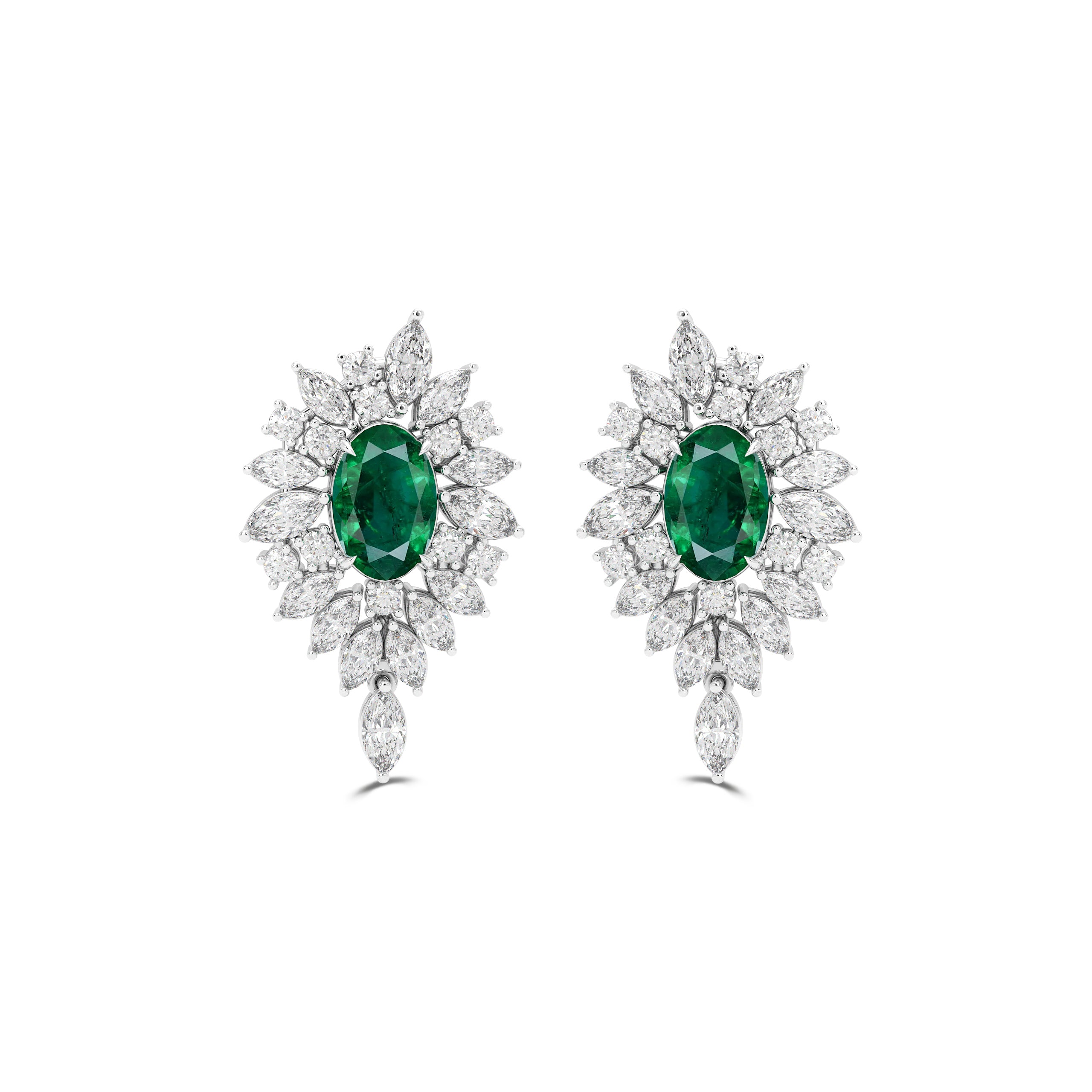 Oval Emerald and Diamond Multi-shape Earrings