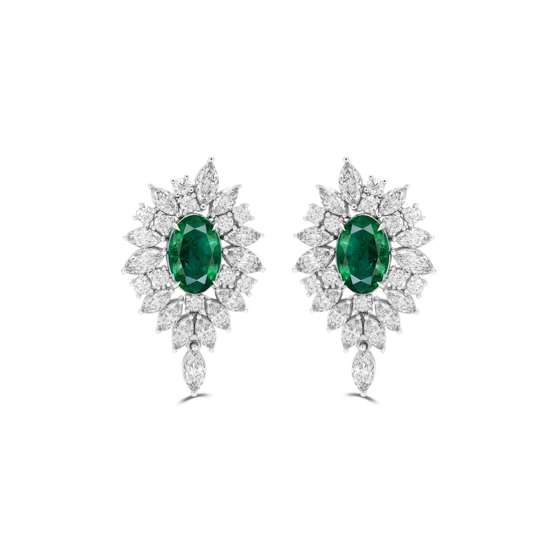 Oval Emerald and Diamond Multi-shape Earrings