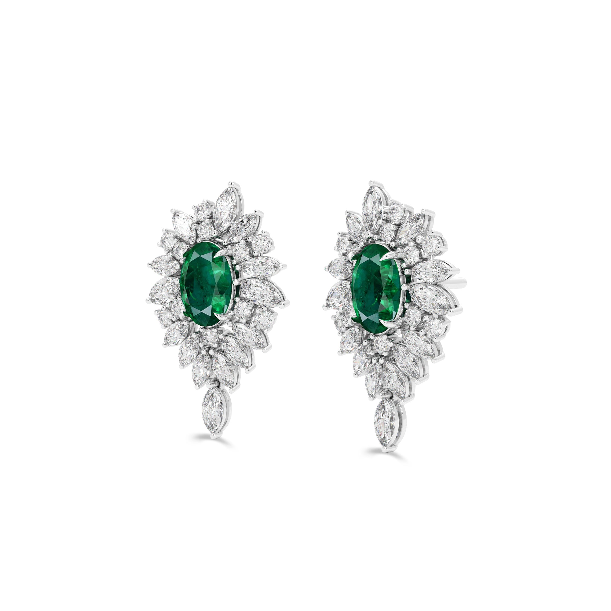 Oval Emerald and Diamond Multi-shape Earrings