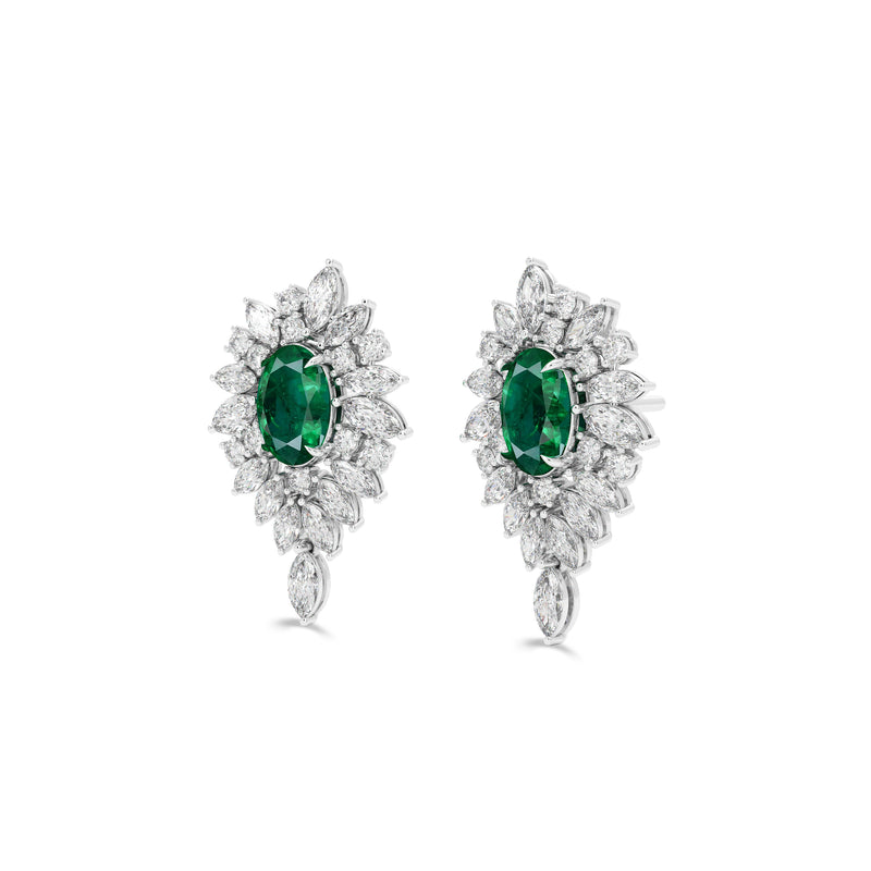 Oval Emerald and Diamond Multi-shape Earrings