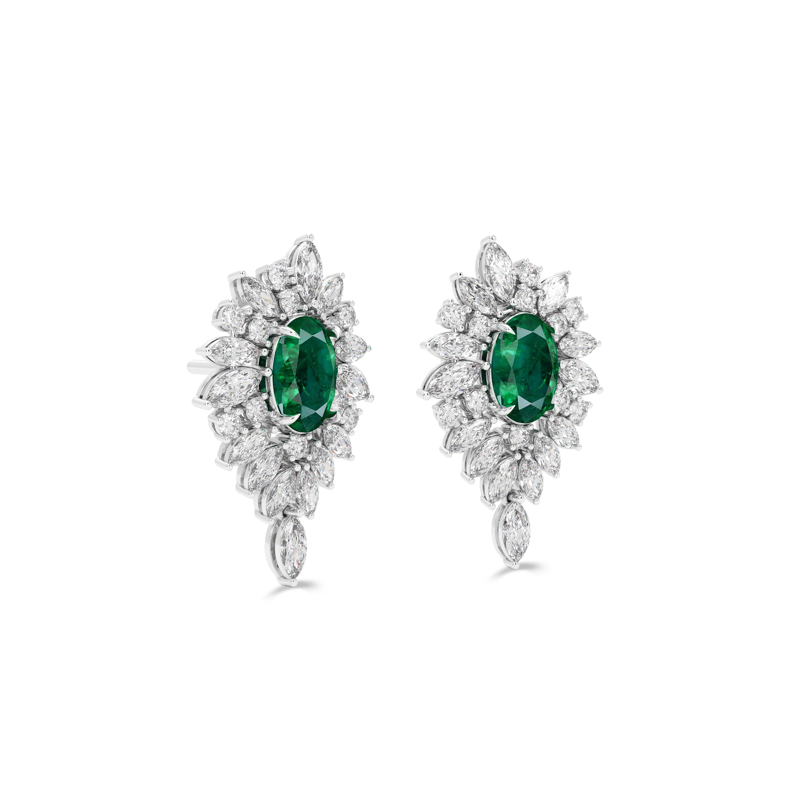 Oval Emerald and Diamond Multi-shape Earrings