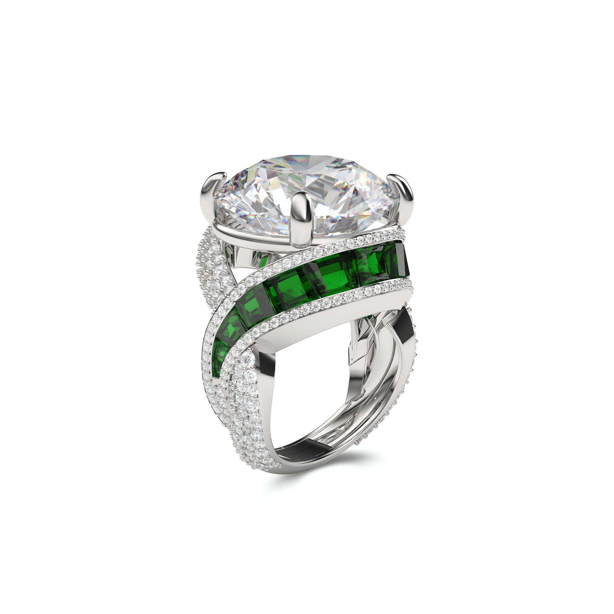 An Illustrious Emerald and White High Jewellery Ring