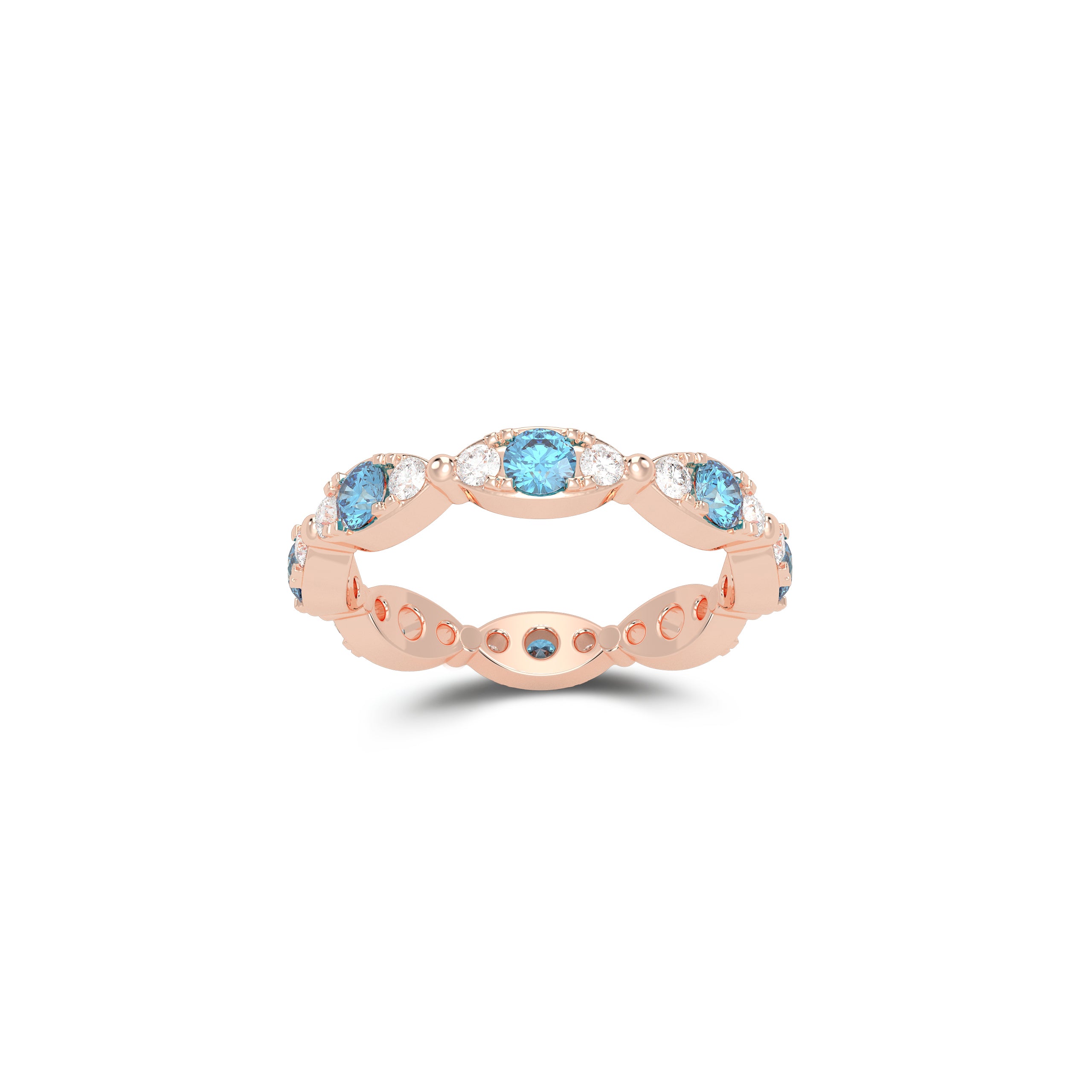 Fuster Navette Signature Aqua Blue Diamond  and Diamond Ring
