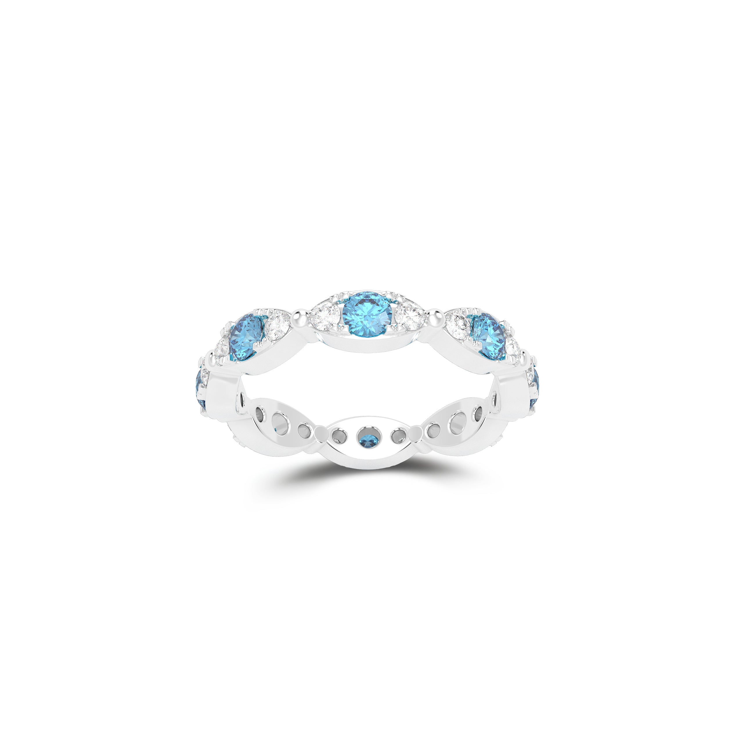 Fuster Navette Signature Aqua Blue Diamond  and Diamond Ring