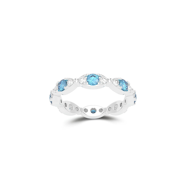 Fuster Navette Signature Aqua Blue Diamond  and Diamond Ring
