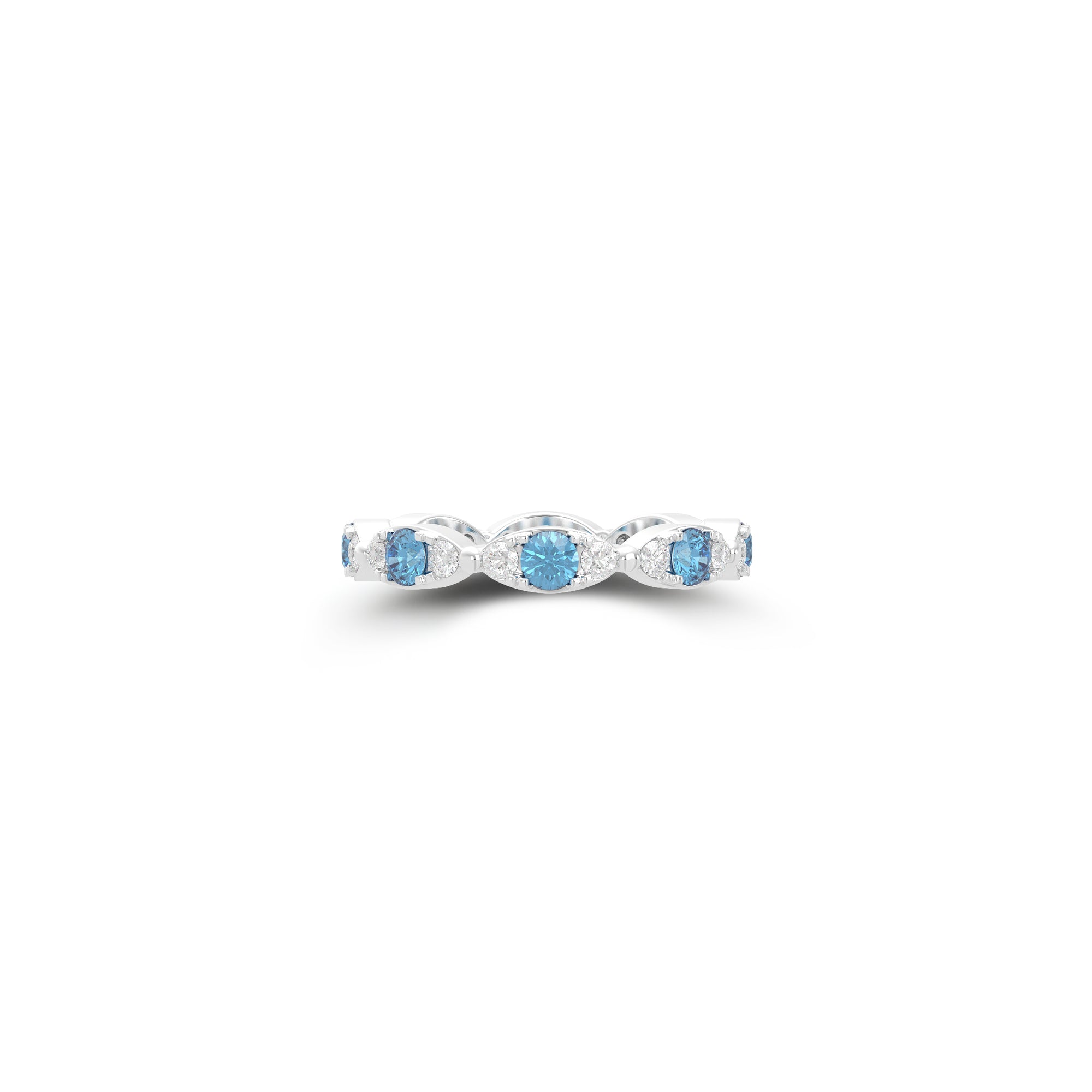 Fuster Navette Signature Aqua Blue Diamond  and Diamond Ring