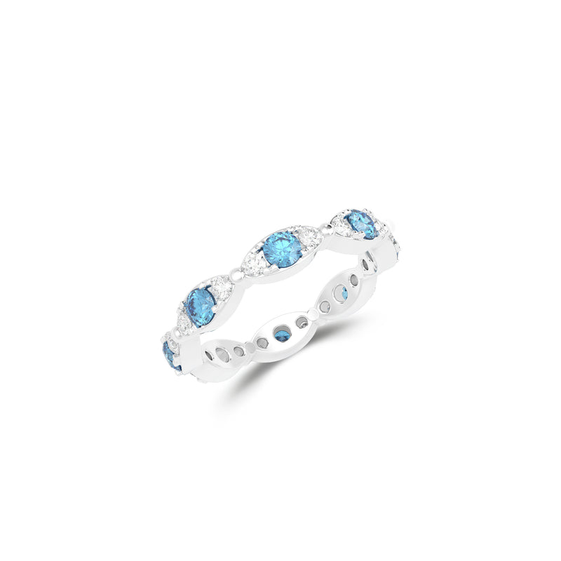 Fuster Navette Signature Aqua Blue Diamond  and Diamond Ring