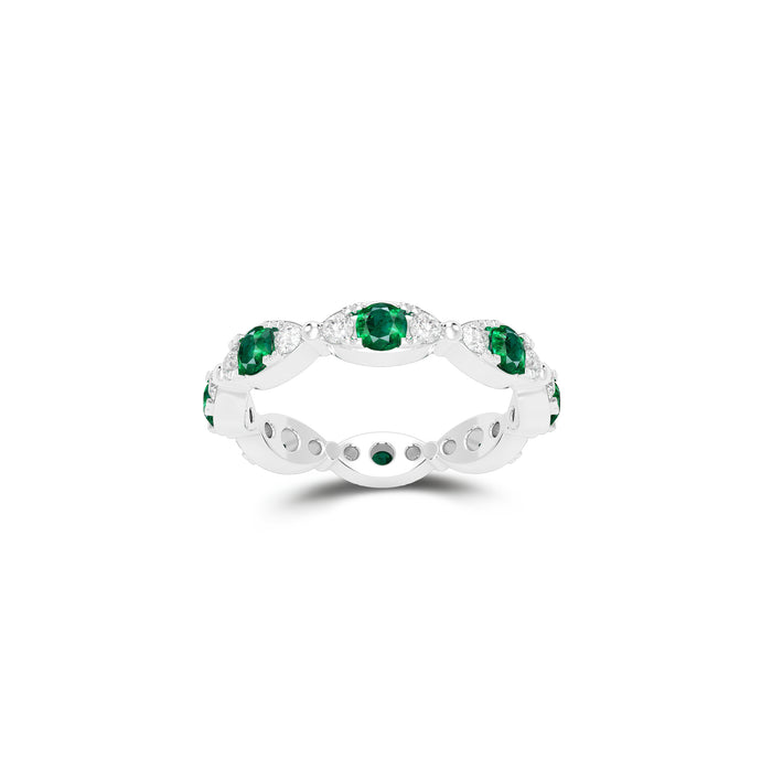 Fuster Navette Signature Emerald and Diamond Ring