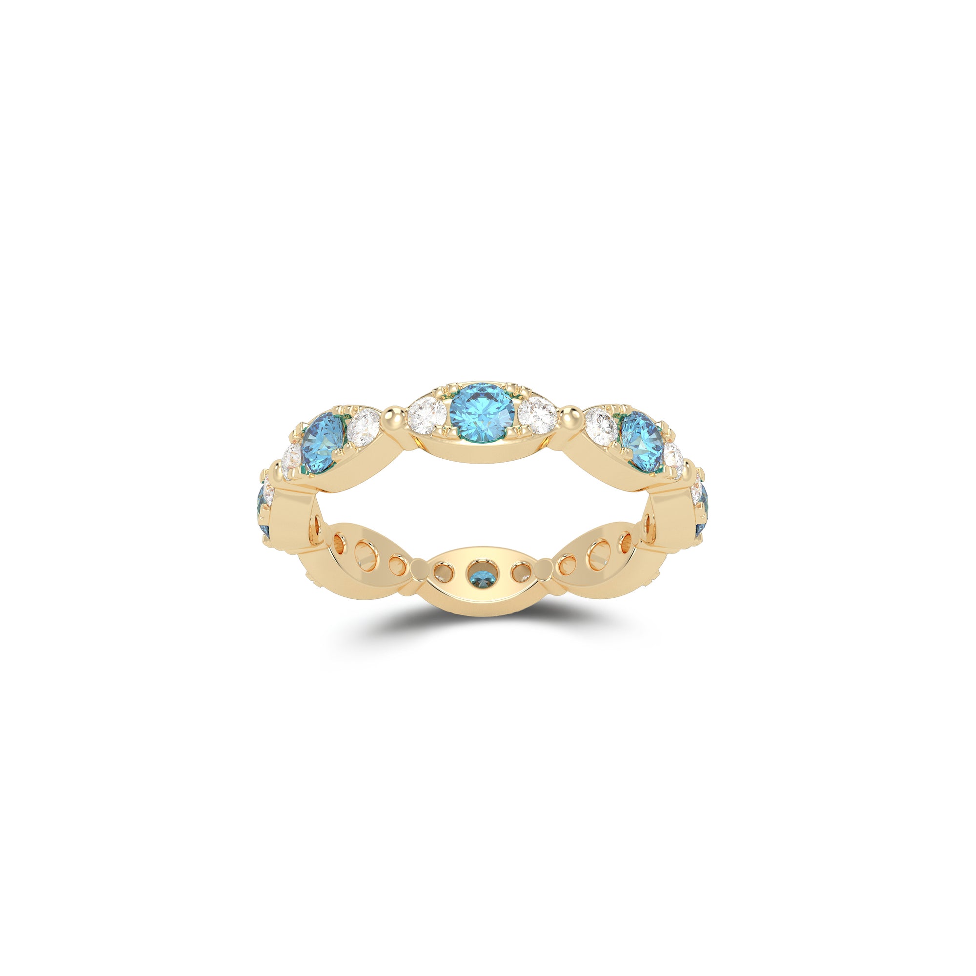 Fuster Navette Signature Aqua Blue Diamond  and Diamond Ring