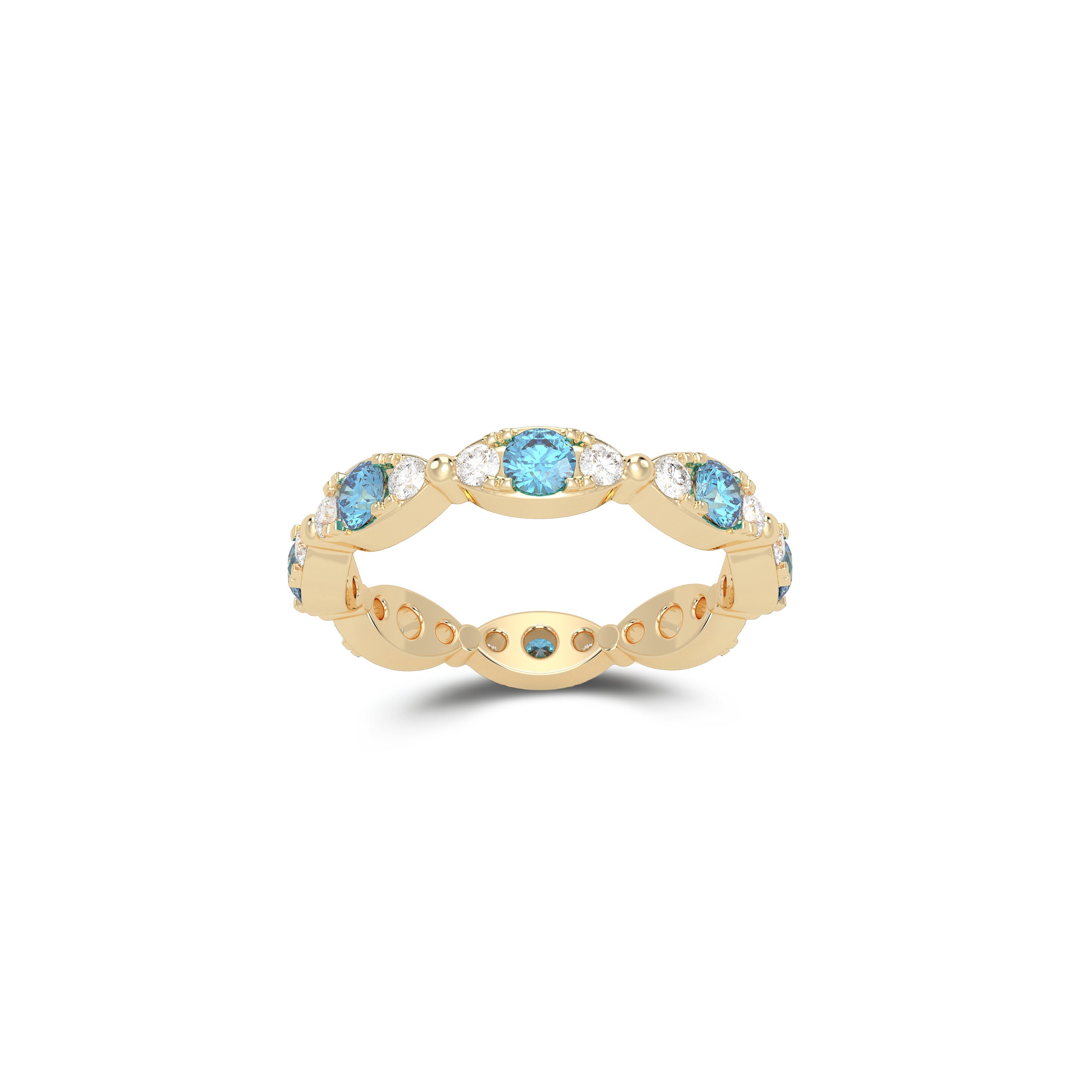 Fuster Navette Signature Aqua Blue Diamond  and Diamond Ring
