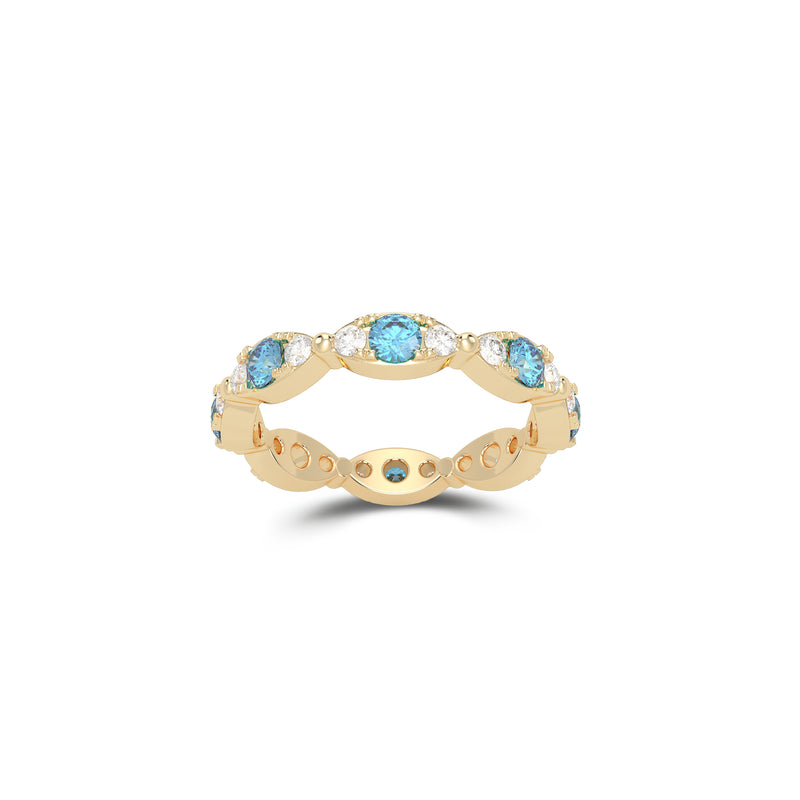 Fuster Navette Signature Aqua Blue Diamond  and Diamond Ring