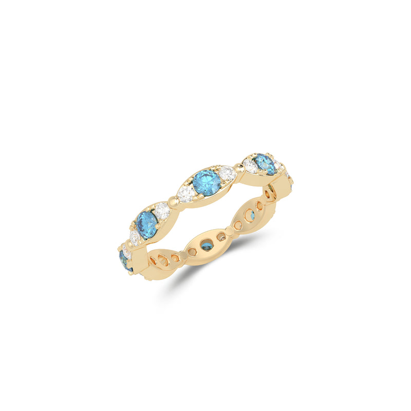 Fuster Navette Signature Aqua Blue Diamond  and Diamond Ring