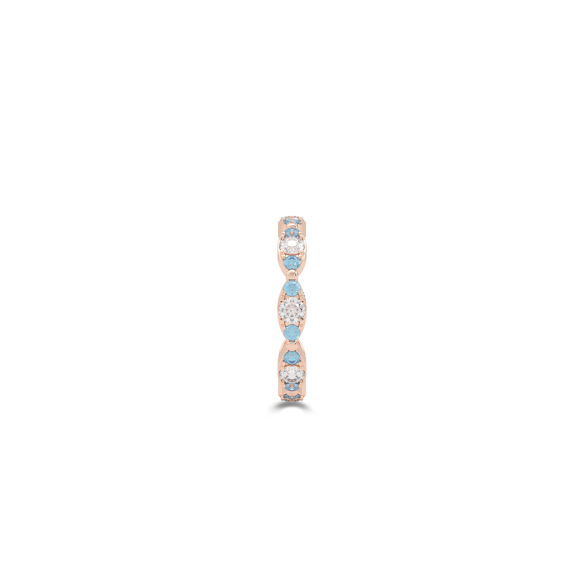 Fuster Navette Signature Diamond and  Aqua Blue Diamond Ring
