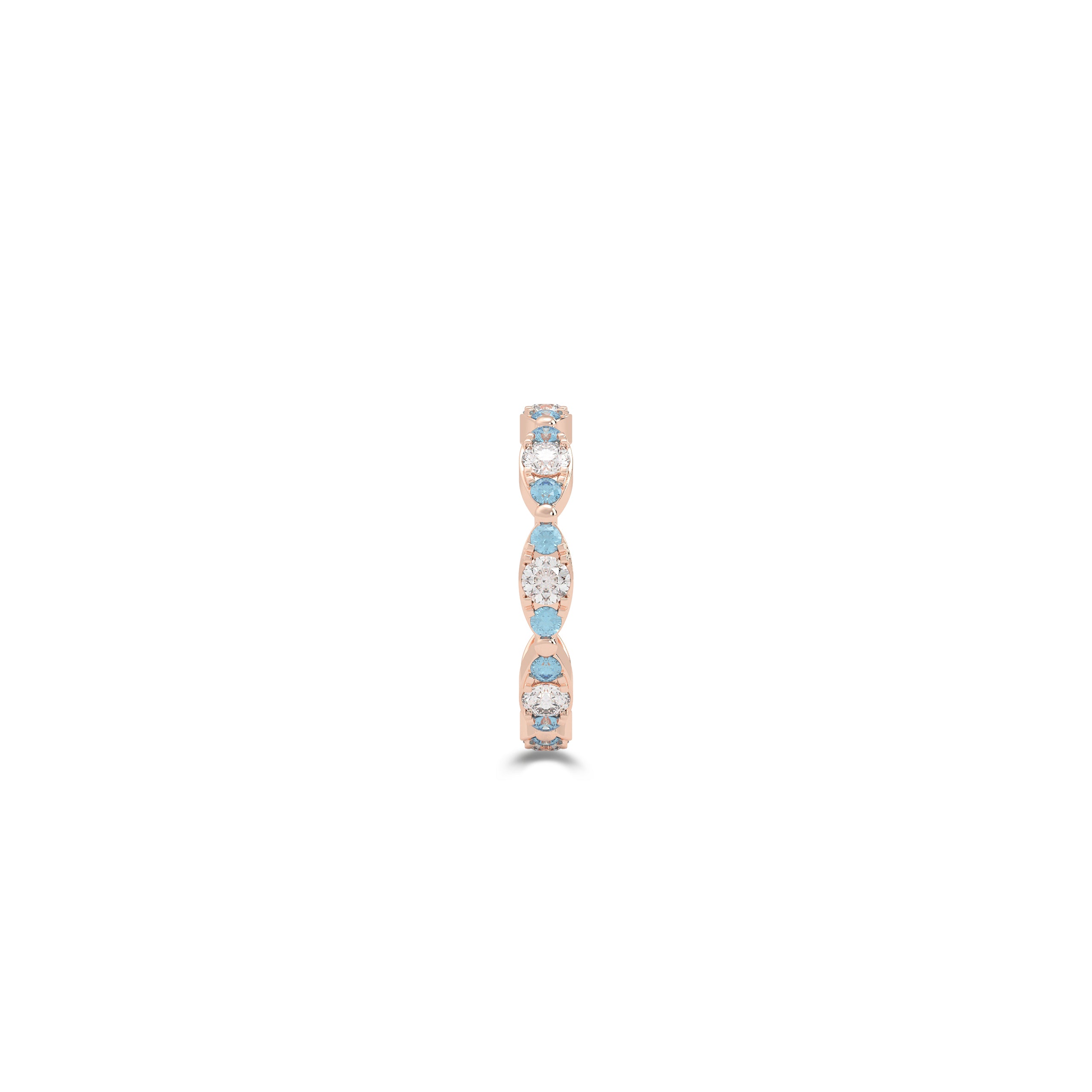 Fuster Navette Signature Diamond and  Aqua Blue Diamond Ring