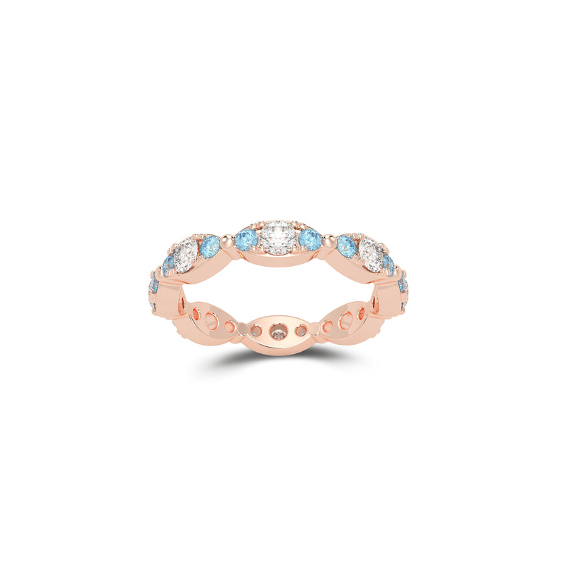 Fuster Navette Signature Diamond and  Aqua Blue Diamond Ring