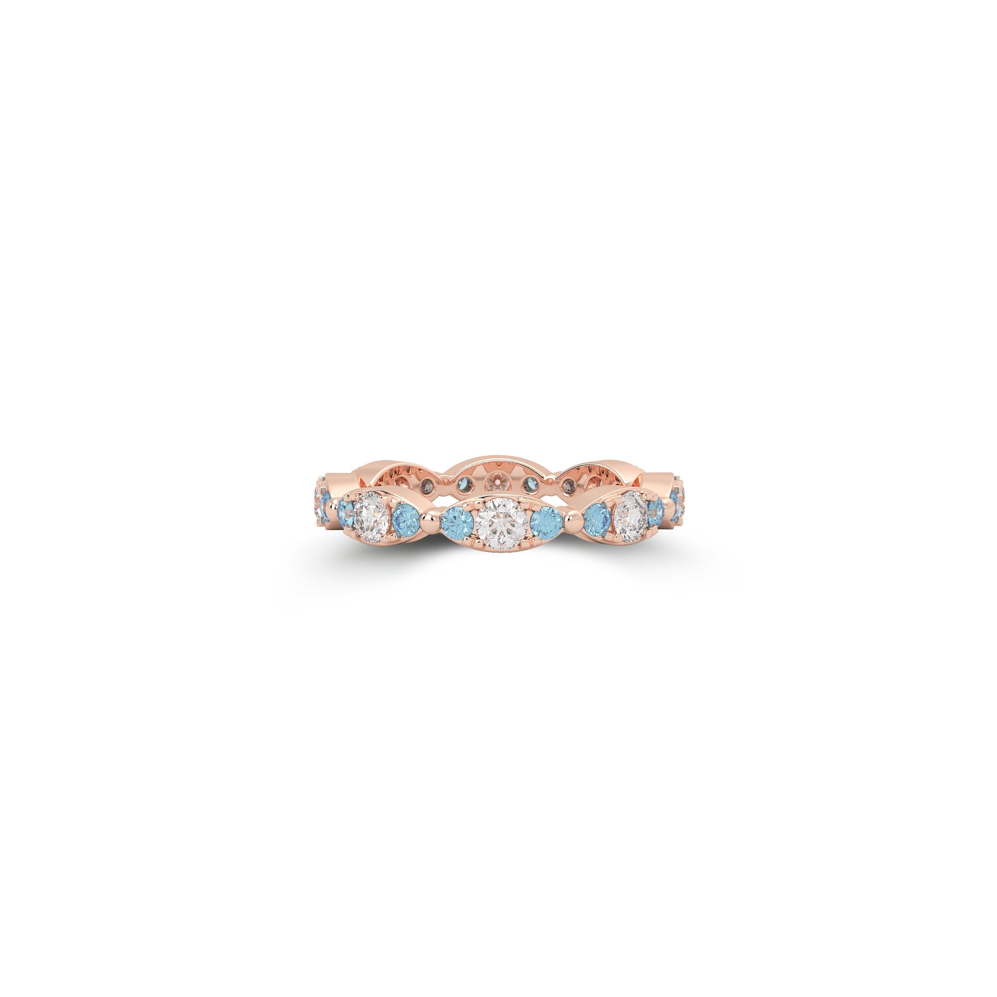 Fuster Navette Signature Diamond and  Aqua Blue Diamond Ring