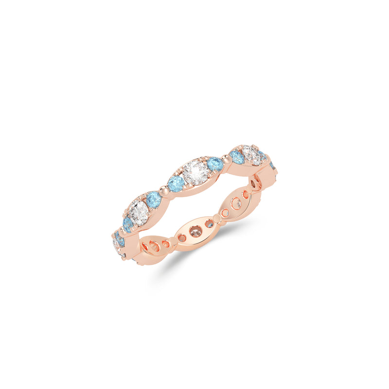 Fuster Navette Signature Diamond and  Aqua Blue Diamond Ring