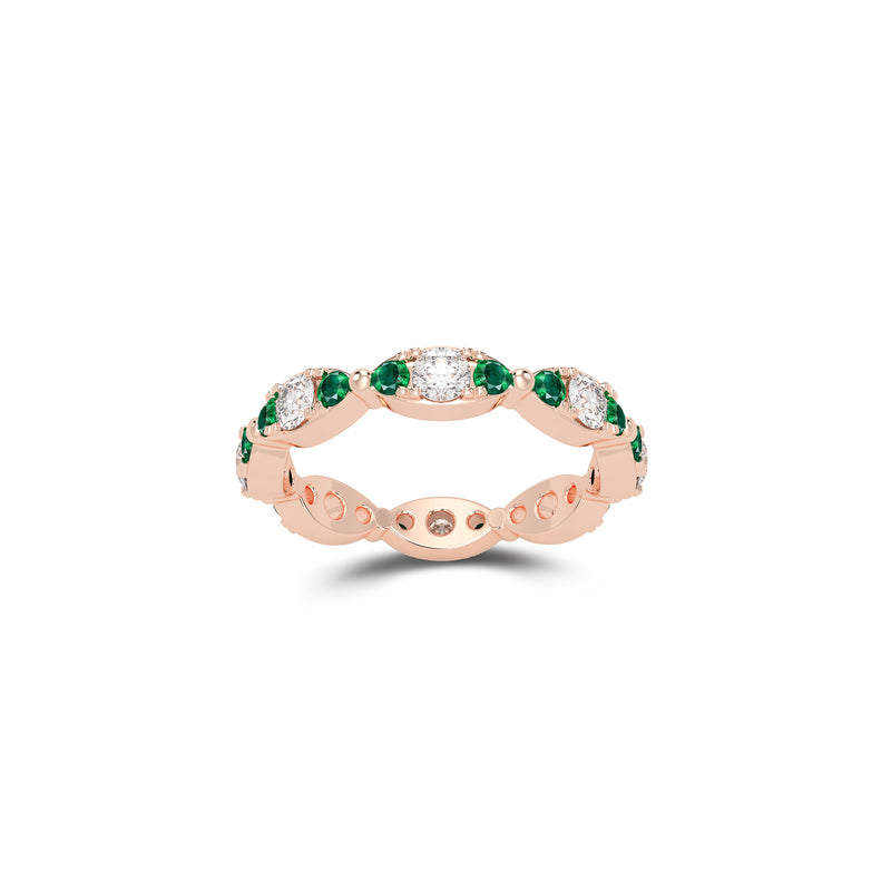 Fuster Navette Signature Diamond and Emerald Ring