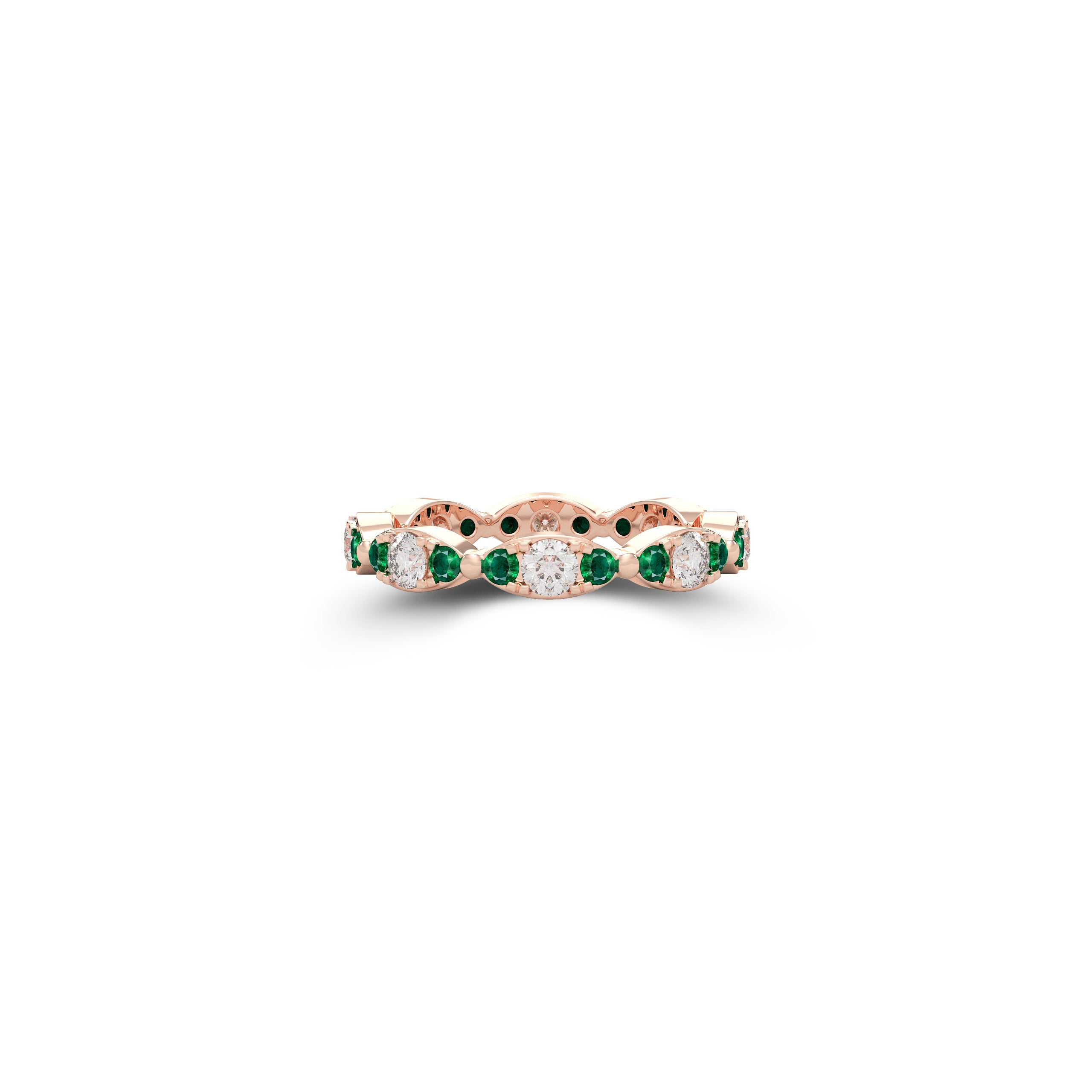 Fuster Navette Signature Diamond and Emerald Ring