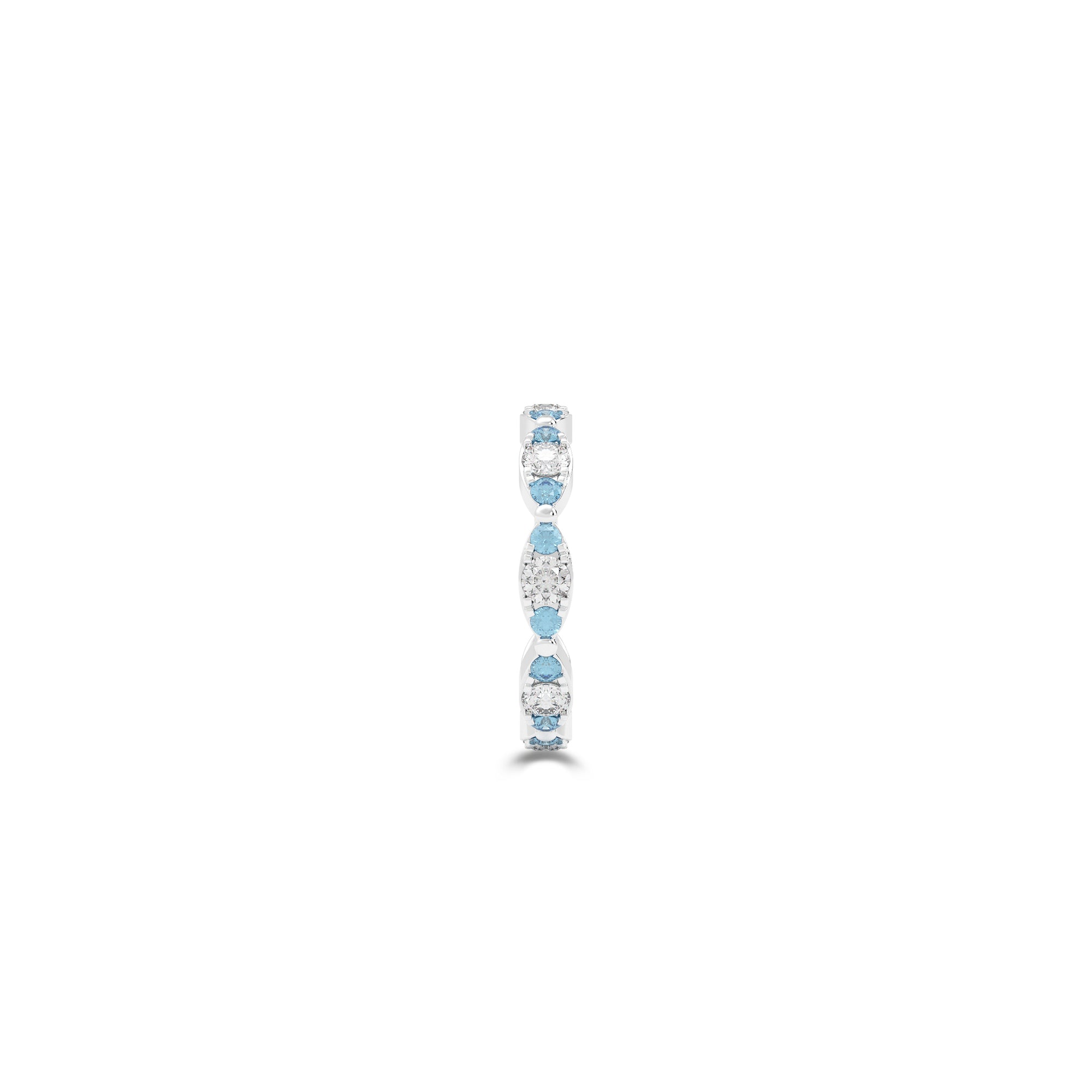 Fuster Navette Signature Diamond and Aqua Blue Diamond Ring