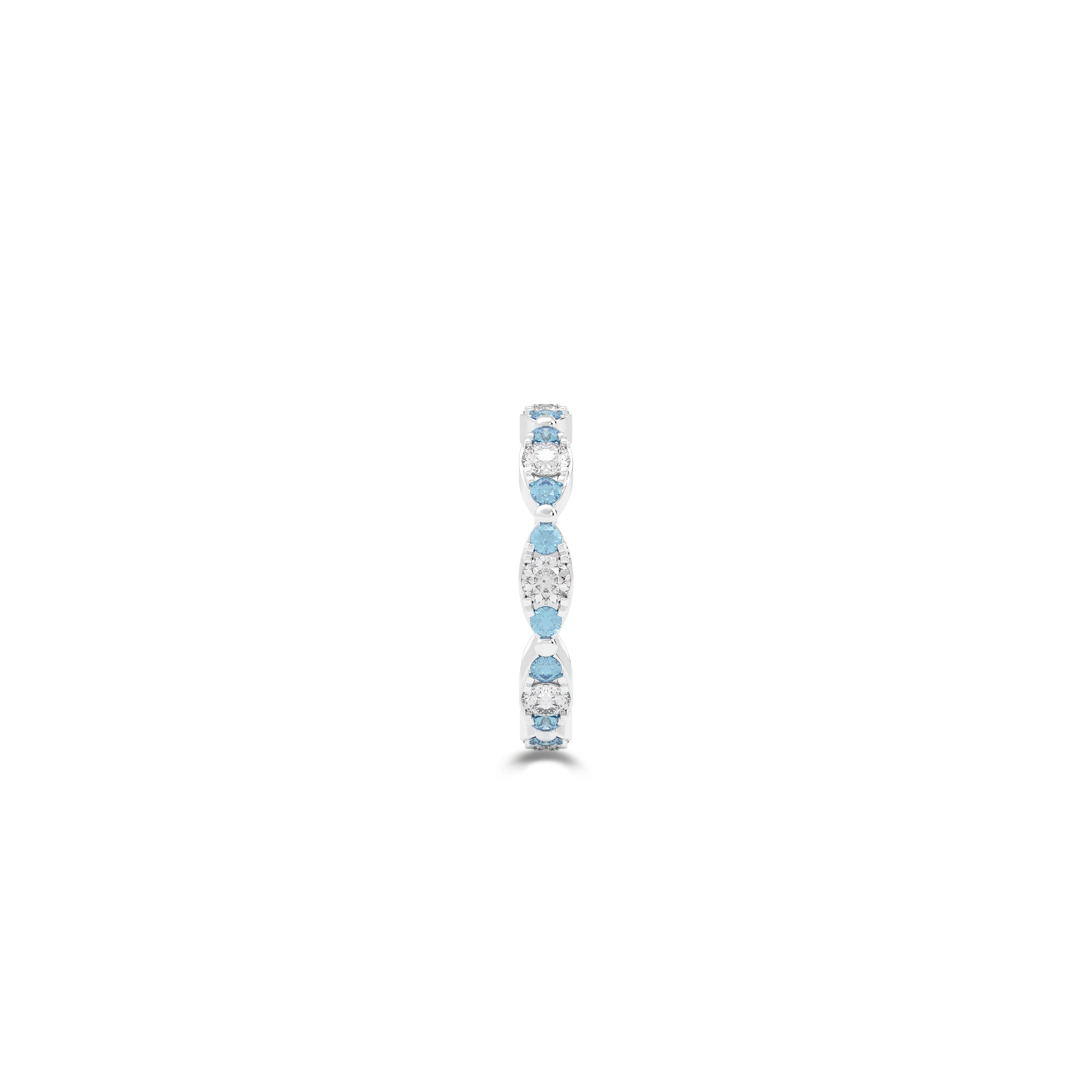 Fuster Navette Signature Diamond and Aqua Blue Diamond Ring