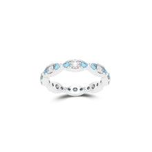 Fuster Navette Signature Diamond and Aqua Blue Diamond Ring