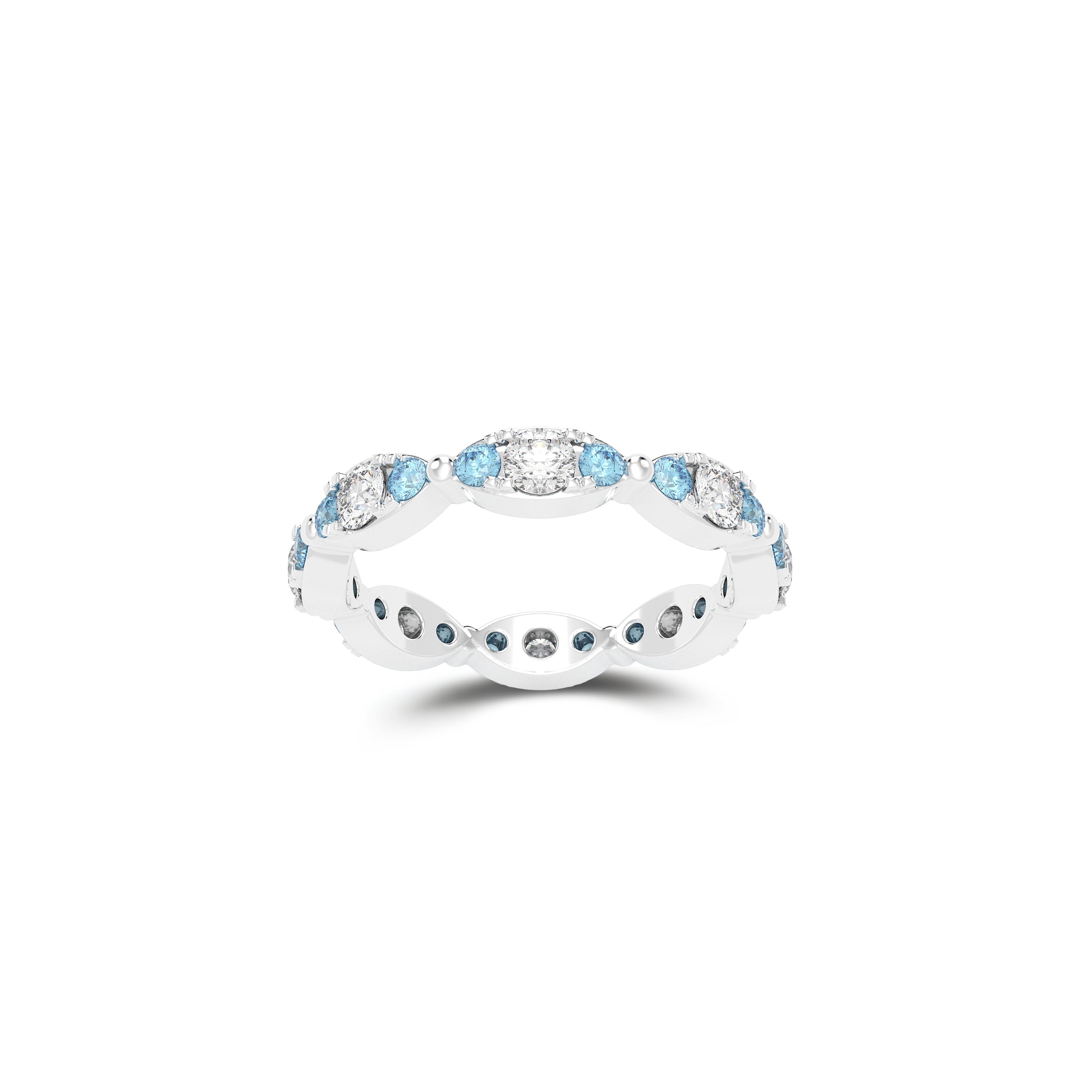 Fuster Navette Signature Diamond and Aqua Blue Diamond Ring