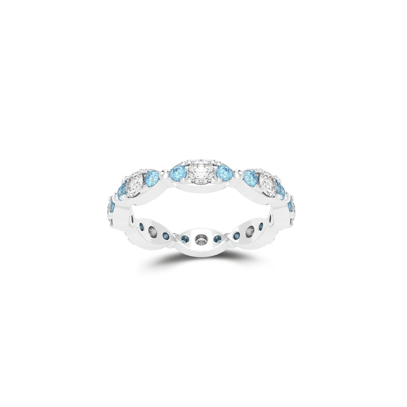 Fuster Navette Signature Diamond and Aqua Blue Diamond Ring