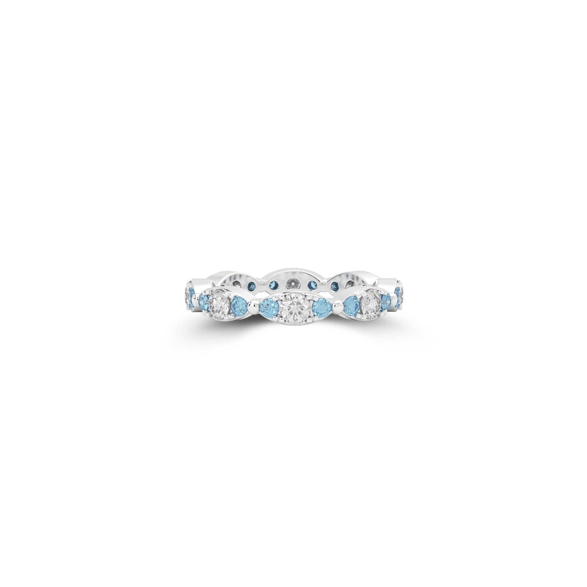 Fuster Navette Signature Diamond and Aqua Blue Diamond Ring