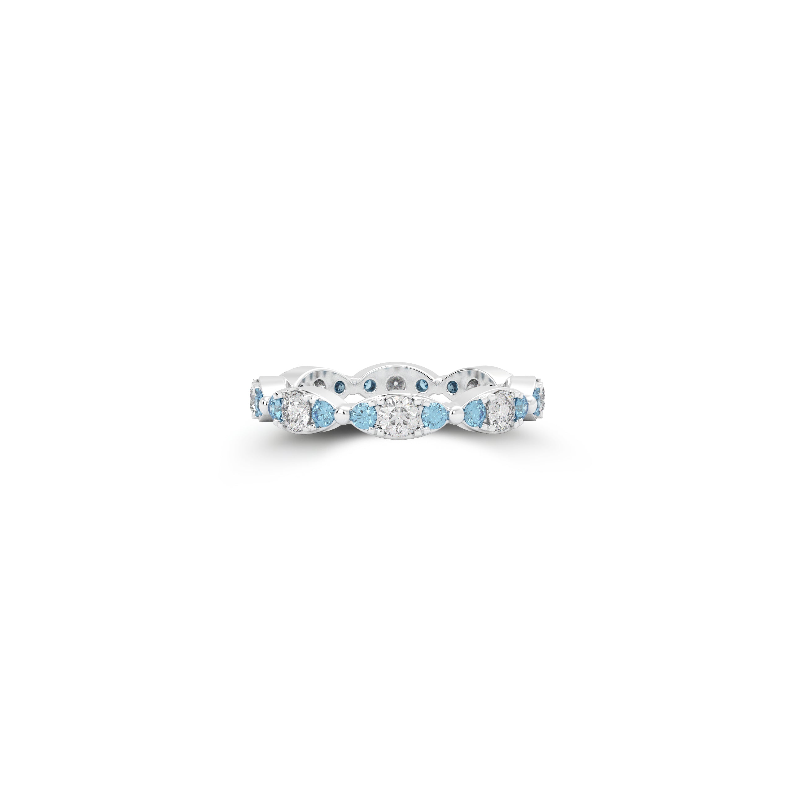 Fuster Navette Signature Diamond and Aqua Blue Diamond Ring